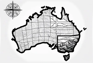 New Zealand map outline behind it and southern cross tattoo idea