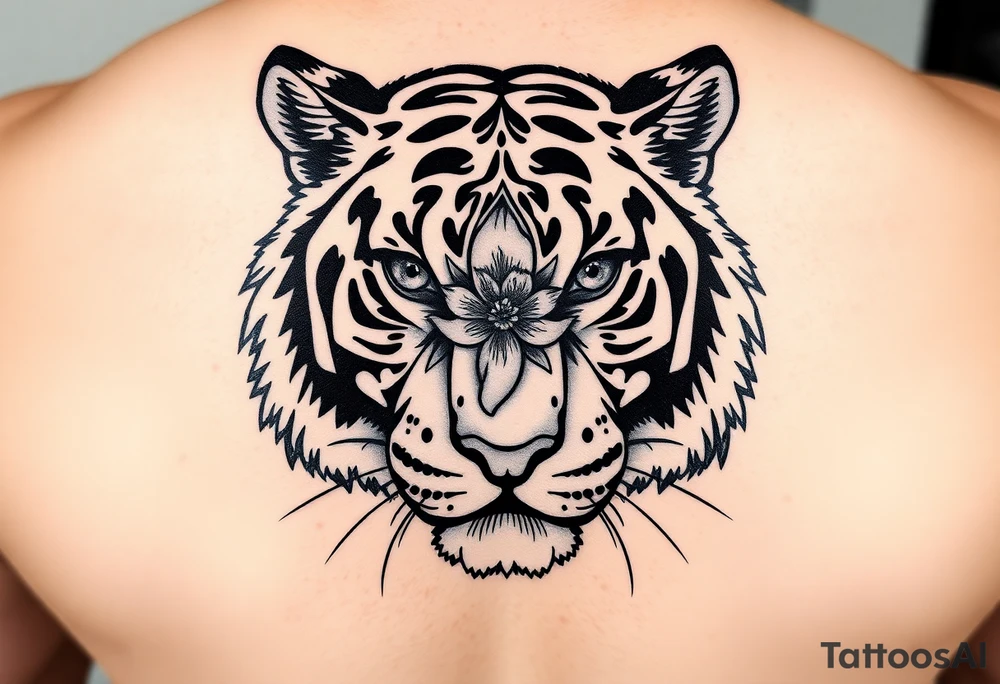 tiger with flower in pupil tattoo idea