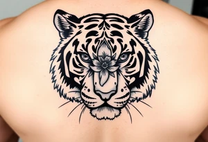 tiger with flower in pupil tattoo idea