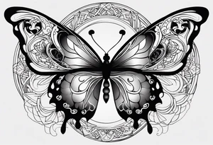 Delicate butterfly design with one wing embodying air and earth, the other wing symbolizing fire and water, with a soft yin-yang symbol subtly woven into the center for balance and harmony. tattoo idea