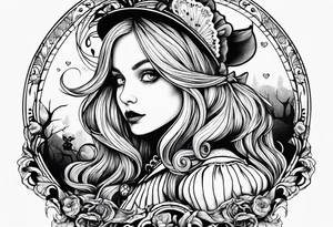 Alice in wonderland, Alice solo facing the viewer, simple tattoo idea