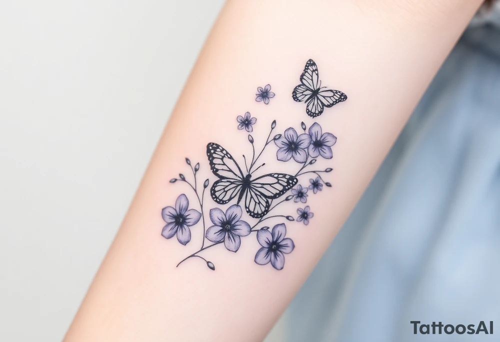 spring violet flowers and butterflies, more butterfly, and sprinkels, flower are violet il want long for arm tattoo idea
