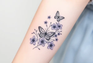 spring violet flowers and butterflies, more butterfly, and sprinkels, flower are violet il want long for arm tattoo idea