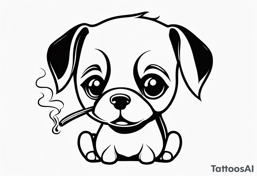 A sketch of a cute dog with large, sad eyes, sitting and smoking a joint
, with smoke swirling around its head tattoo idea