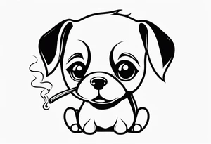 A sketch of a cute dog with large, sad eyes, sitting and smoking a joint
, with smoke swirling around its head tattoo idea