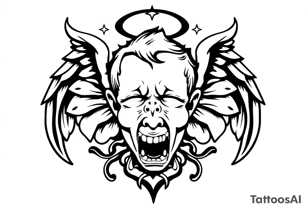 weird crying angel tattoo idea