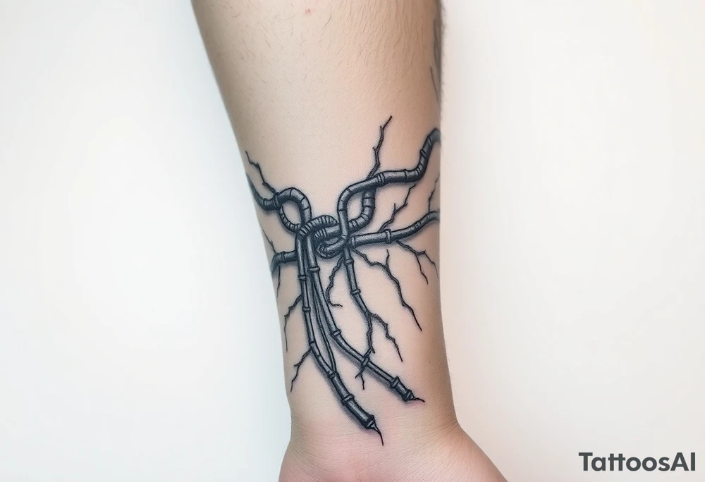 long System of pipes that transitions into veins of forearm tattoo idea