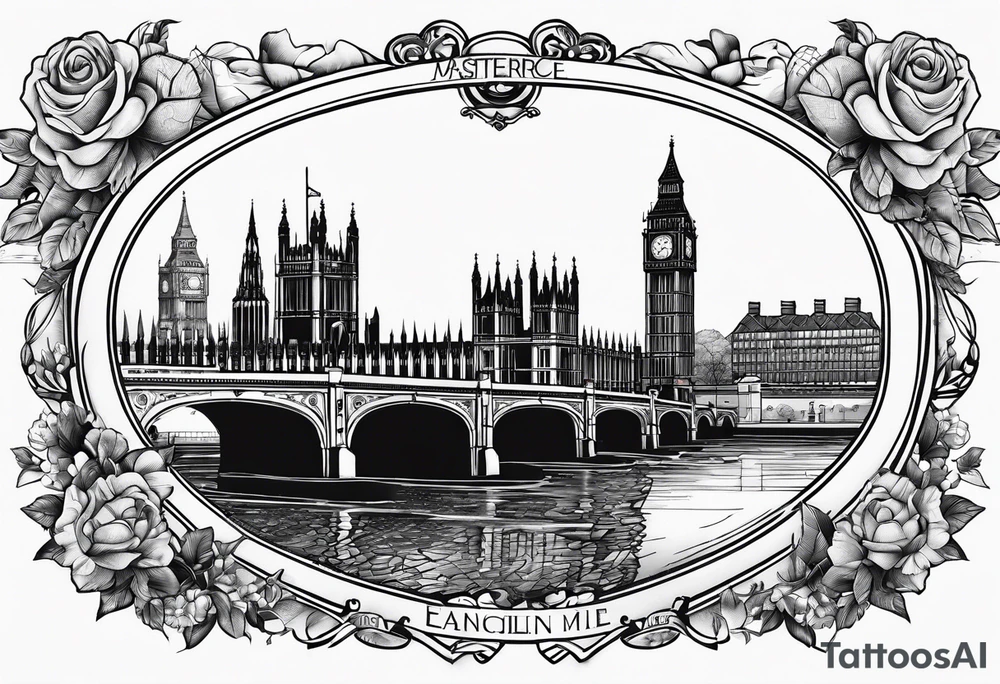map of England with Big Ben tattoo idea