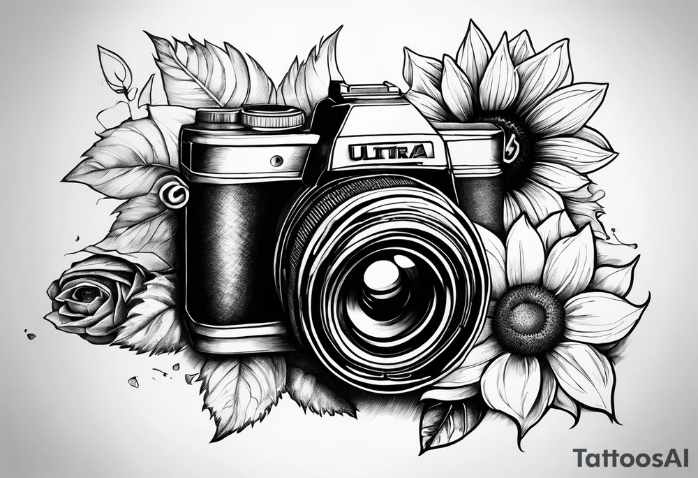 sunflower, camera, flower rose , book tattoo idea