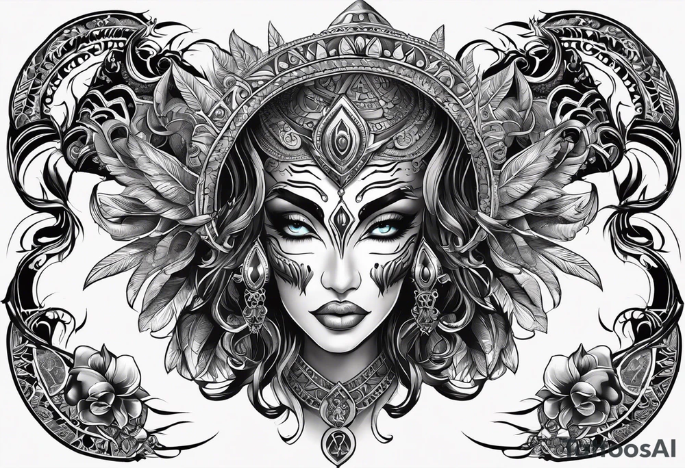 kali ma, alien goddess, valkrye, aries, cosmic pirate, divine feminine, zenza resonance, pachamama, lotus azul, blank panther, eagle, skull, 5D, nueva gaya, dna 12, left side chest tatoo tattoo idea