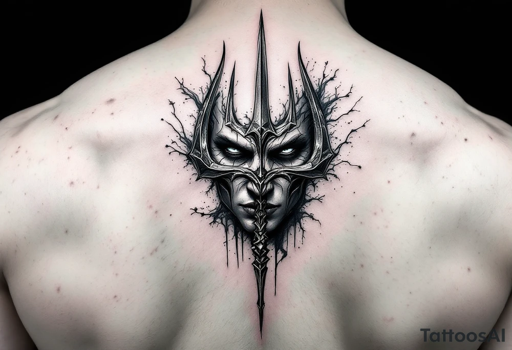 face behind trident tattoo idea