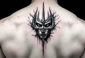 face behind trident tattoo idea