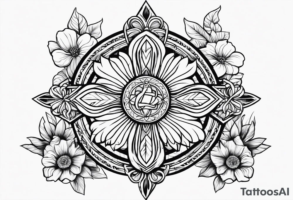 Cross, simple, Flowers, In God we trust tattoo idea