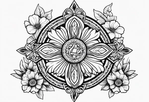 Cross, simple, Flowers, In God we trust tattoo idea