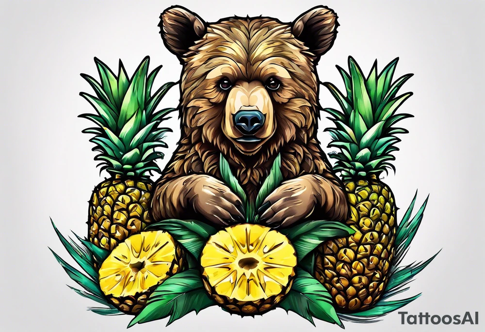 Bear eating pineapples tattoo idea