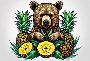 Bear eating pineapples tattoo idea
