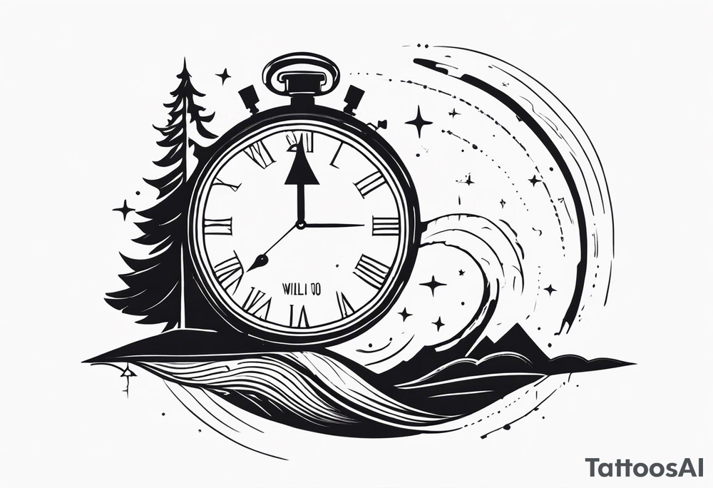 Combine elements representing time and travel. Use the words “I will follow you into the dark”. tattoo idea