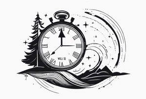 Combine elements representing time and travel. Use the words “I will follow you into the dark”. tattoo idea