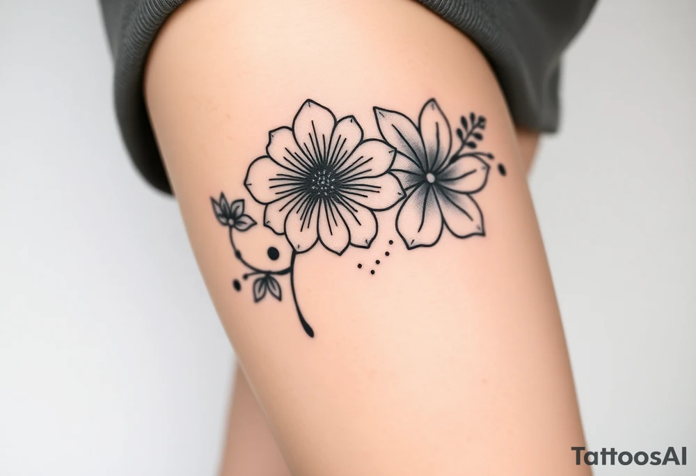 Honeysuckle, marigold, chrysanthemum, violet tattoo idea
