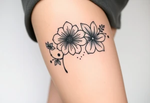 Honeysuckle, marigold, chrysanthemum, violet tattoo idea