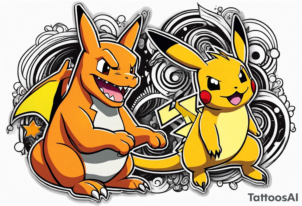 Dad and daughter Charizard and pikachu tattoo idea