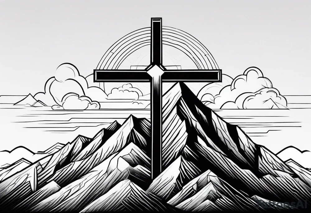 Cross on top if a mountain tattoo idea