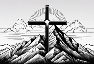 Cross on top if a mountain tattoo idea