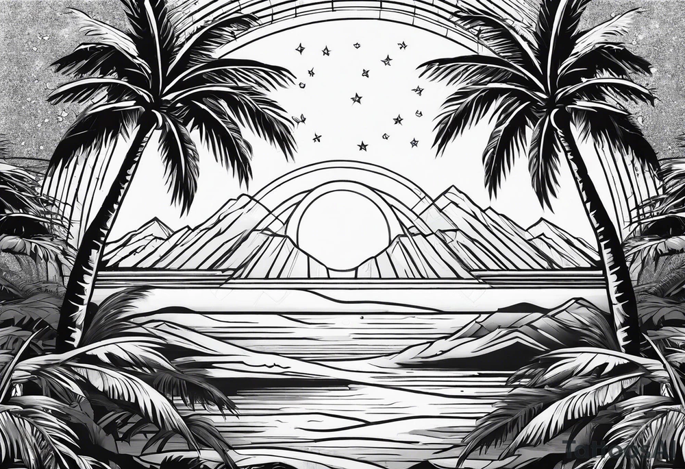 . angel sun palm trees tattoo idea