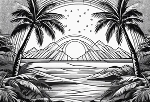 . angel sun palm trees tattoo idea