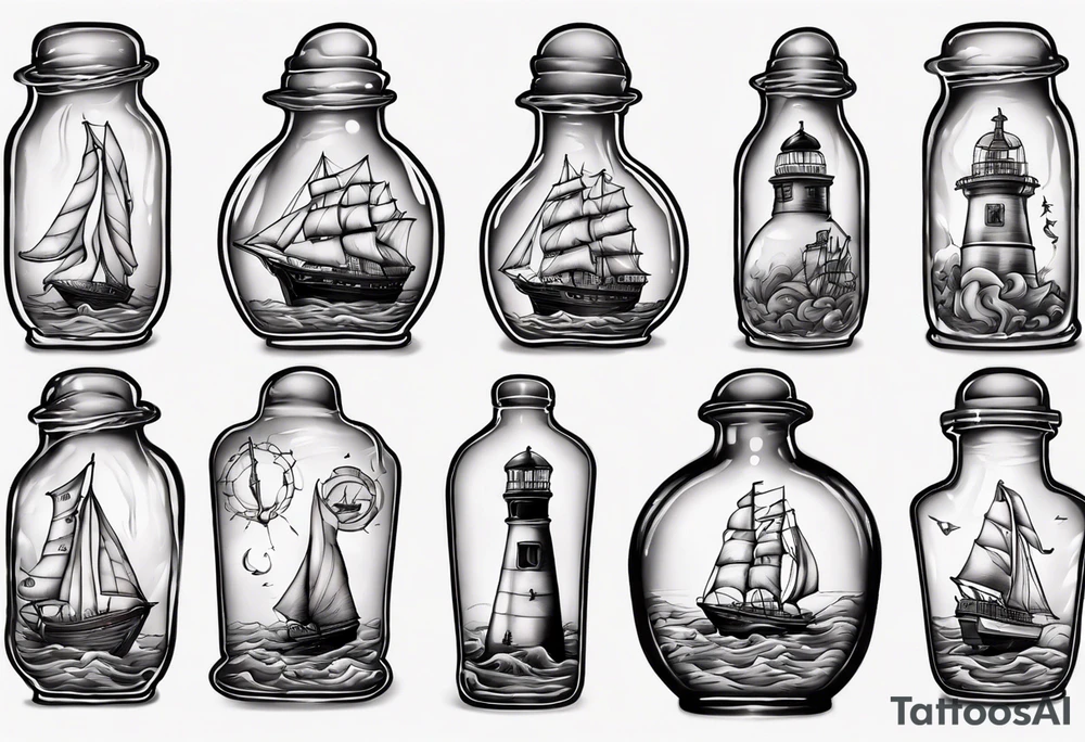 Sailing ship in a bottle tattoo idea