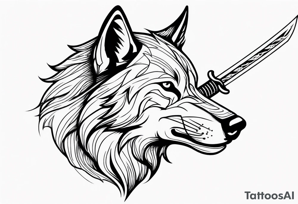 wolf head with katana tattoo idea