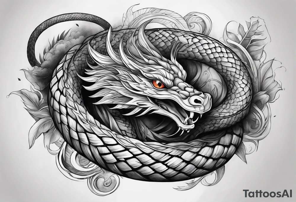 mythical serpent with smoke body tattoo idea