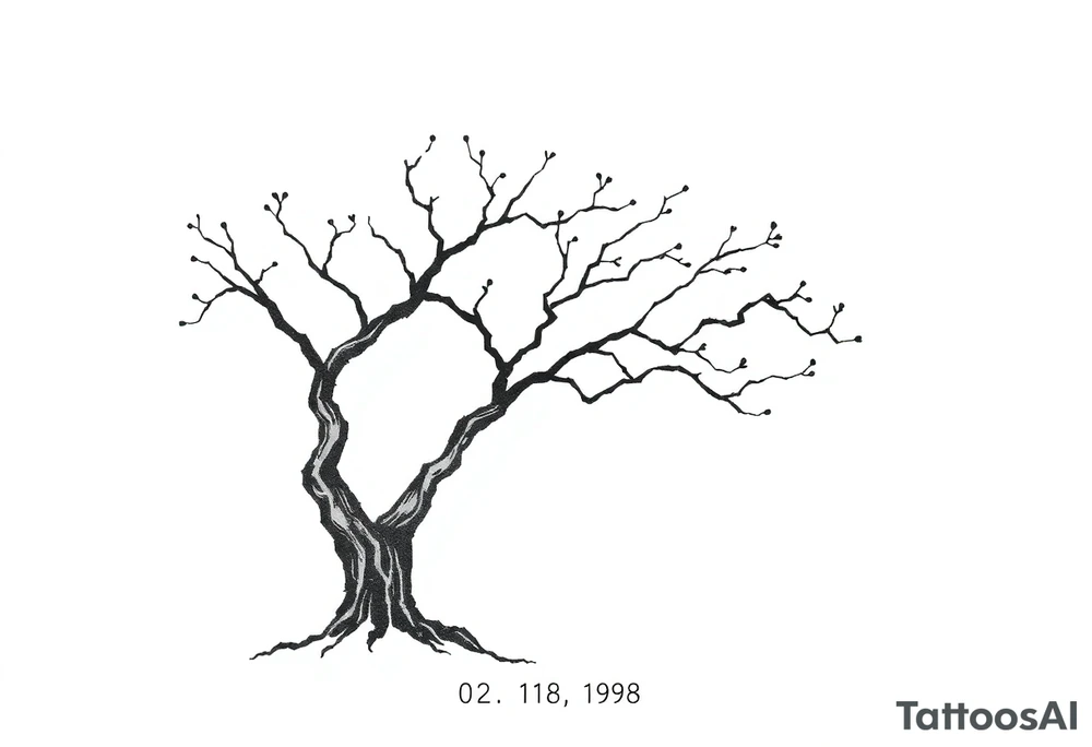 easy windy tree with date 02.18.1998 tattoo idea