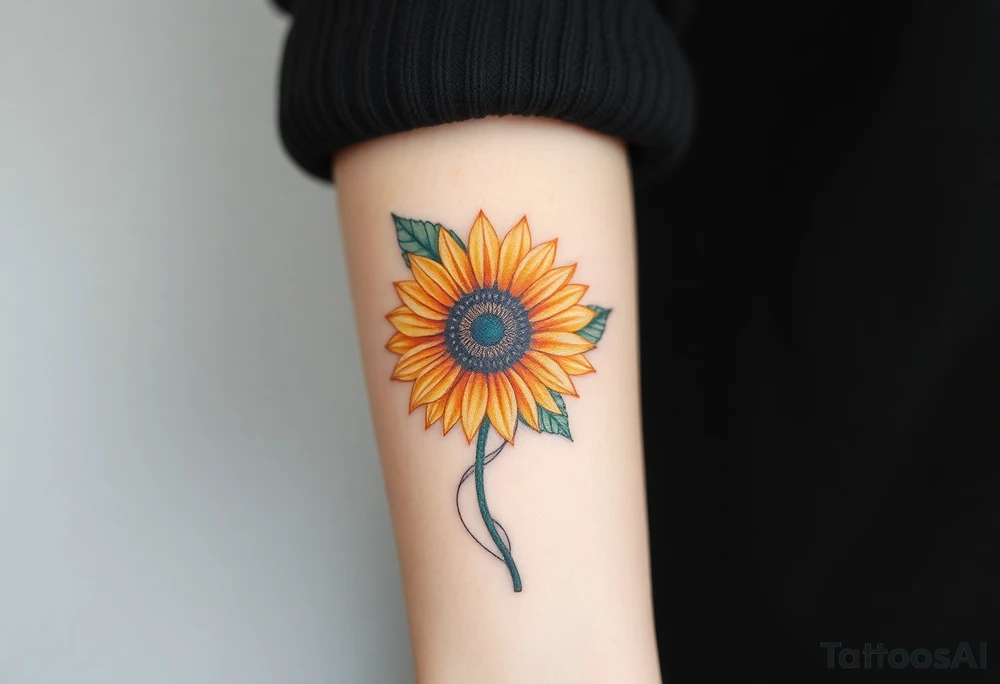 Word "PHUONG" written vertical with the sunflower. tattoo idea