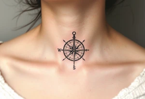 Typewriter-style black font with a faint sepia-toned compass in the background. tattoo idea