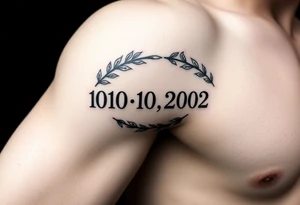 roman numerals (10.10.2002) in laurel crown in an ancient roman styles tattoo idea