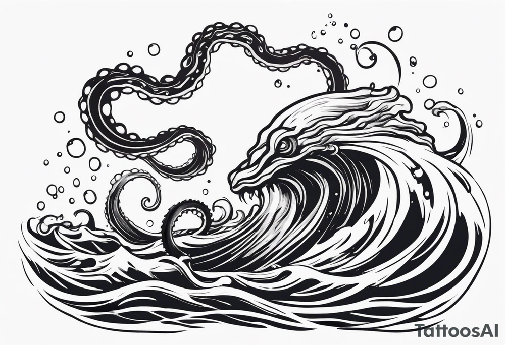 The tentacles of a kraken coming out of the water tattoo idea