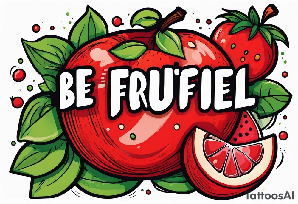 “Be Fruitful”, bold red font tattoo idea