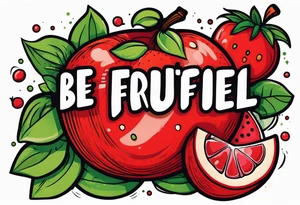 “Be Fruitful”, bold red font tattoo idea