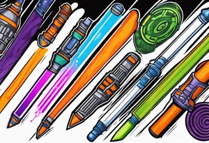 blue lightsaber, green lightsaber, orange lightsaber, purple lightsaber tattoo idea