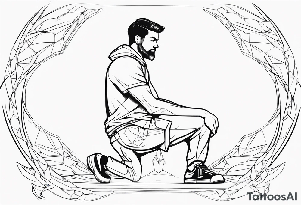 man crouched behind sheild tattoo idea