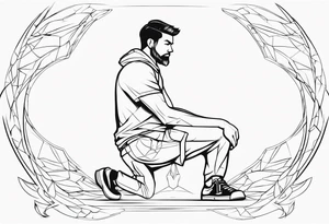 man crouched behind sheild tattoo idea