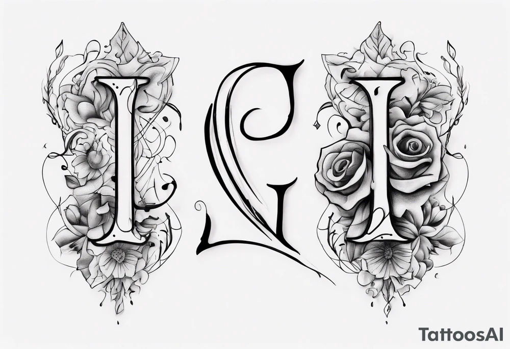Needle and thread tracing two initials tattoo idea