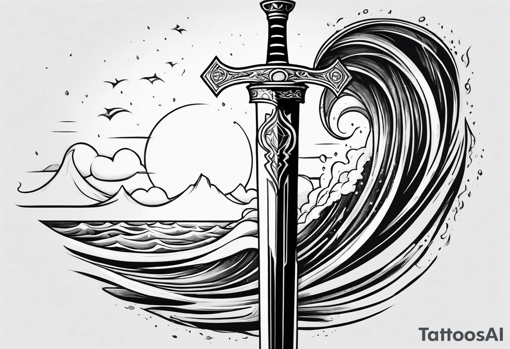 sword, wave, lightning tattoo idea