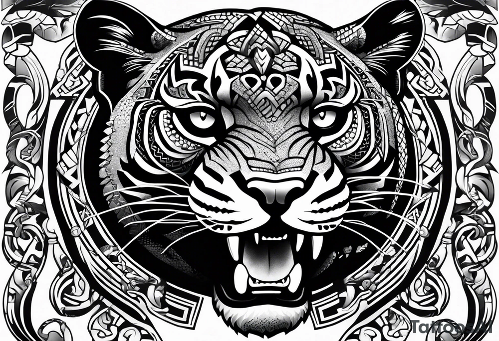 aztec black jaguar with snake tattoo idea