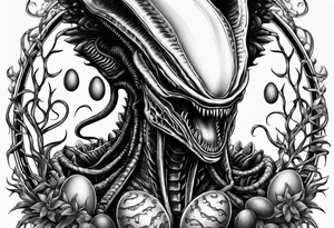 Xenomorph with eggs sleeve tattoo idea