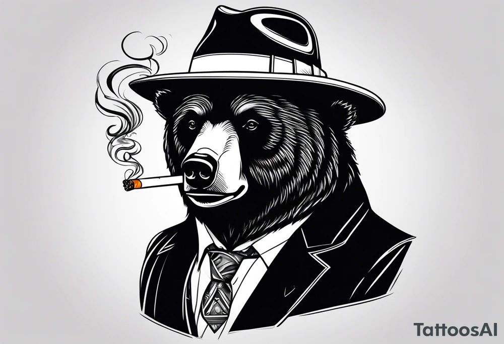 bear with fedora smoking a cigarette tattoo idea