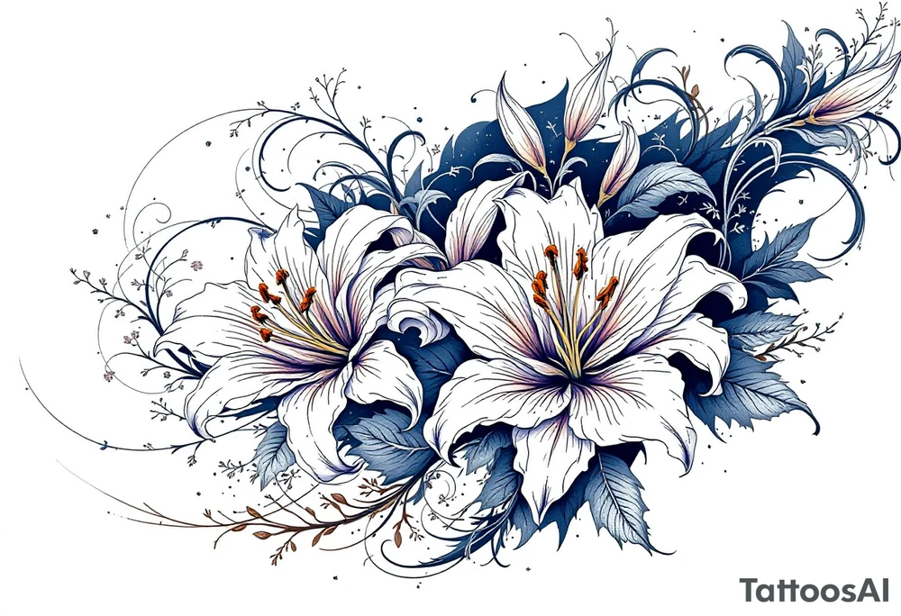 delicate lilies swirling in frost with petals tattoo idea