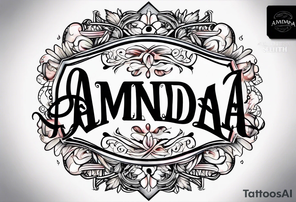 A stunning tattoo design featuring the name "Amanda" in a beautiful, modern, and elegant font. tattoo idea