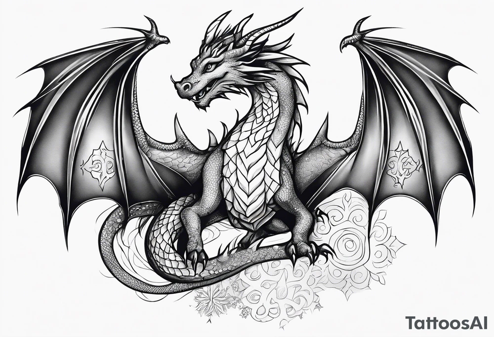 dragon cute , celestial, cross, snowflake tattoo idea